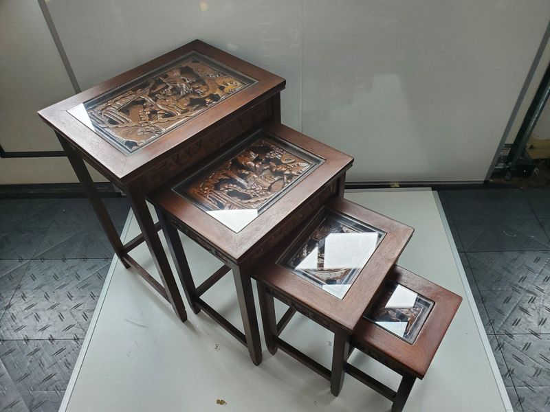 Rosewood Hand-Carved Nesting Tables, Set of 4