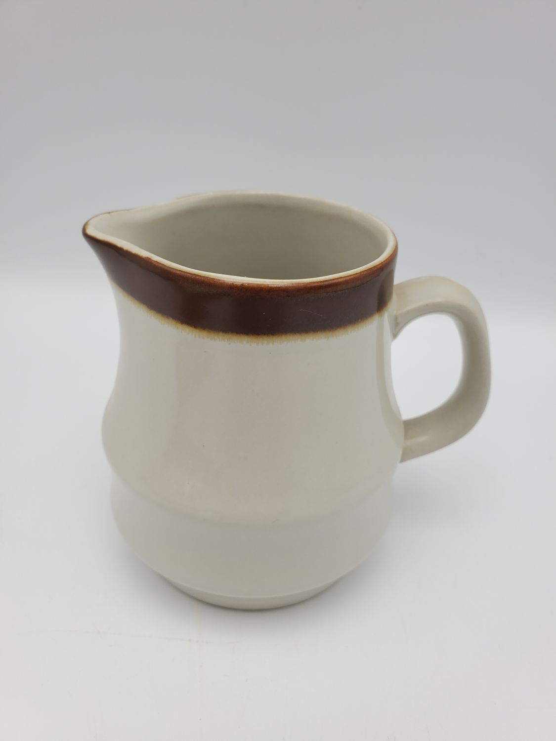 Vintage Brown Rim Stoneware Cream Pitcher