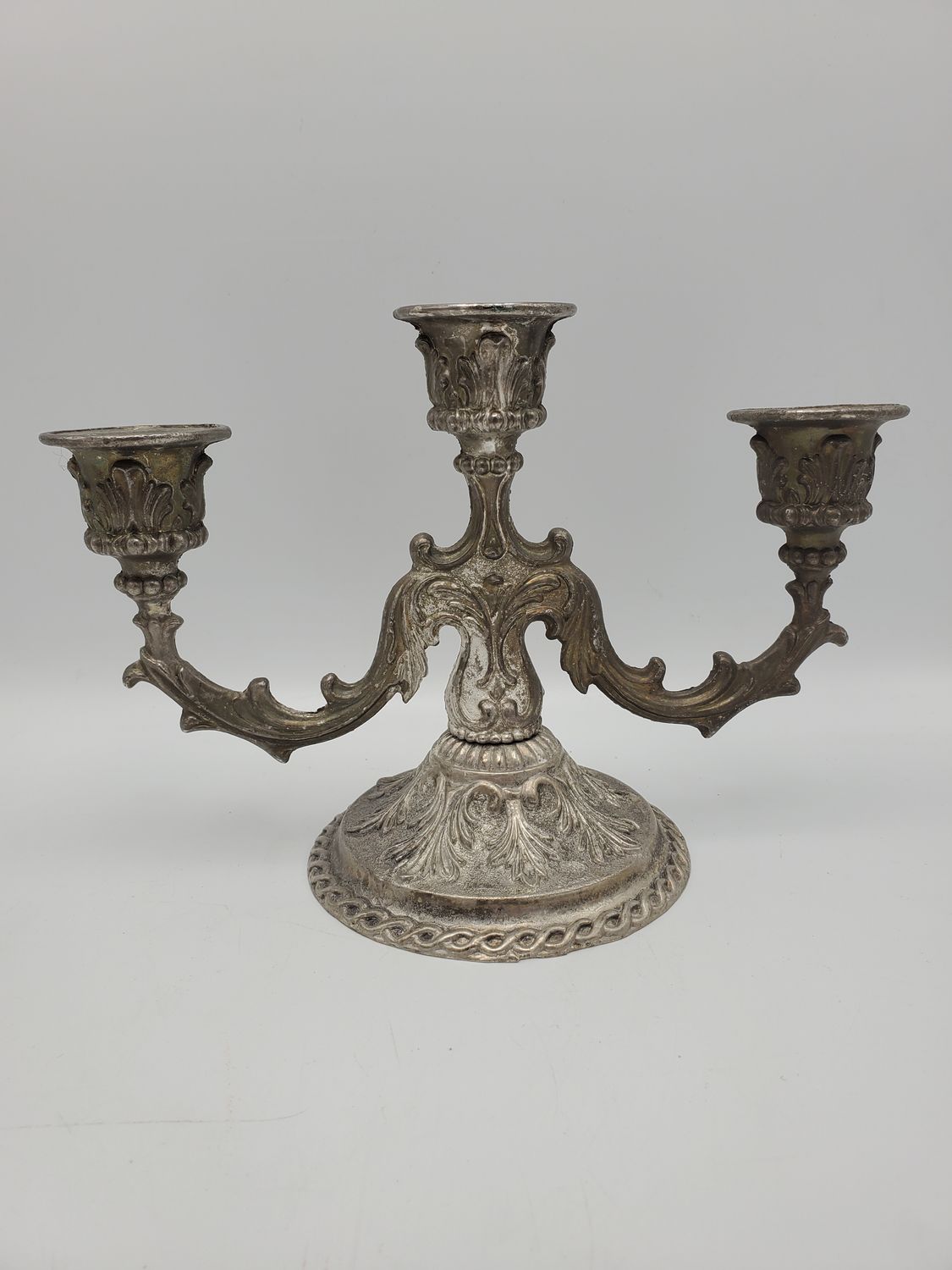 Silverplate Vintage Baroque Style 3-Arm Candelabra