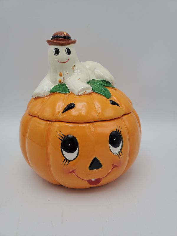 Halloween Pumpkin Jar with Ghost Lid