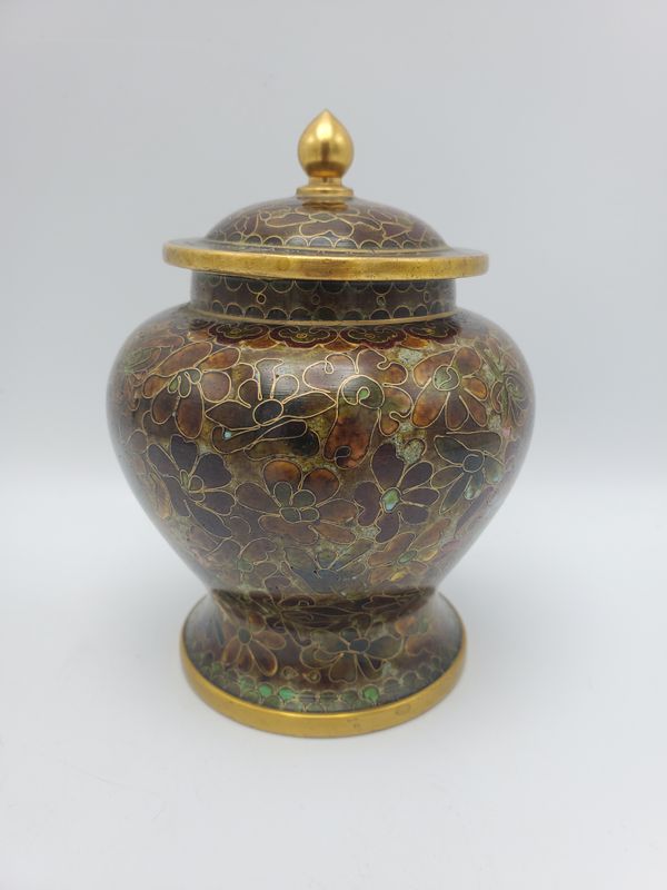 Cloisonne multi-tone brown jar