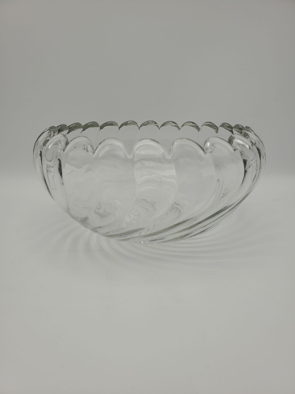 Vintage Clear Pressed Glass Swirl Bowl with Scalloped Rim