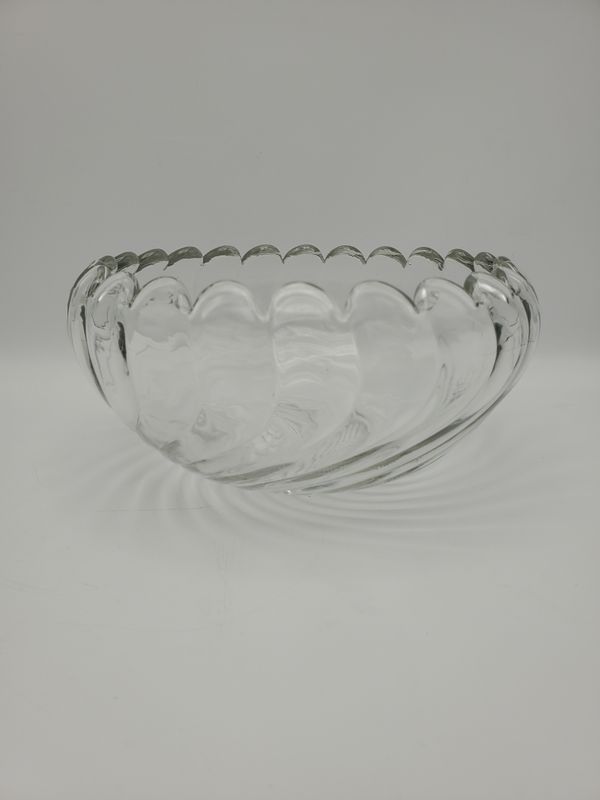 Vintage Clear Pressed Glass Swirl Bowl with Scalloped Rim