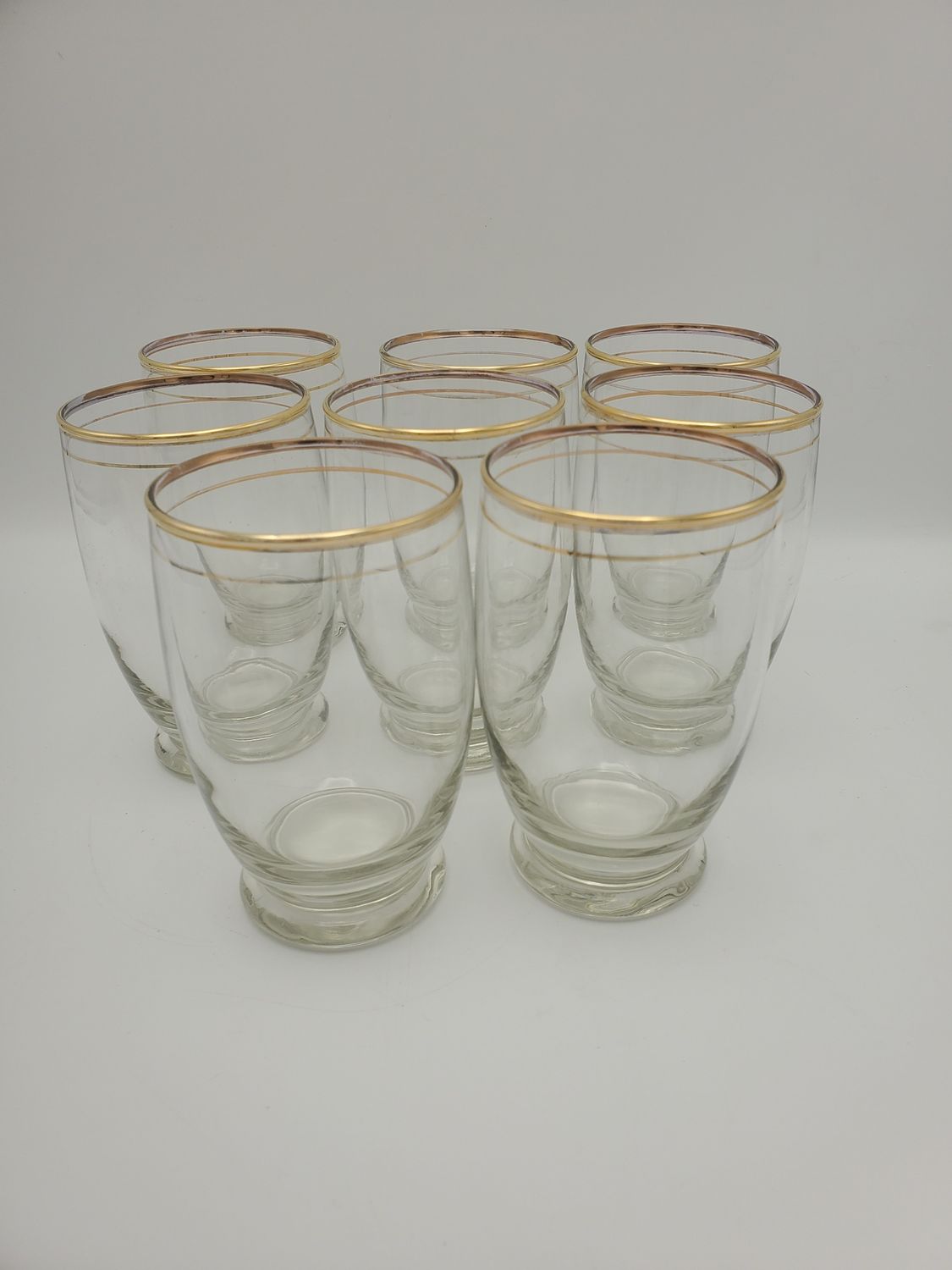 8 Double Gold Rim Vint Clear Tumblers
