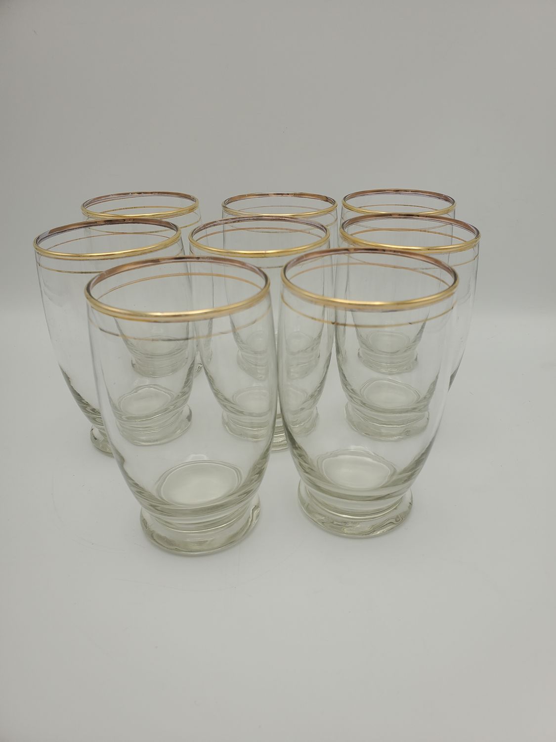 8 Double Gold Rim Vint Clear Tumblers