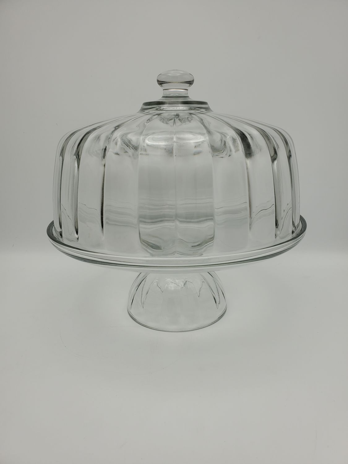 Clear Pressed Glass Ribbed Dome Cake Stand