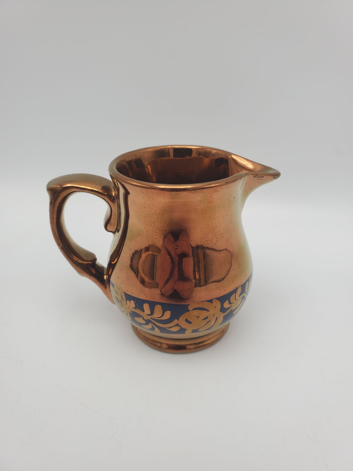 Cobalt Band &amp; Gilt Scrolls Mini English Copper Luster Creamer