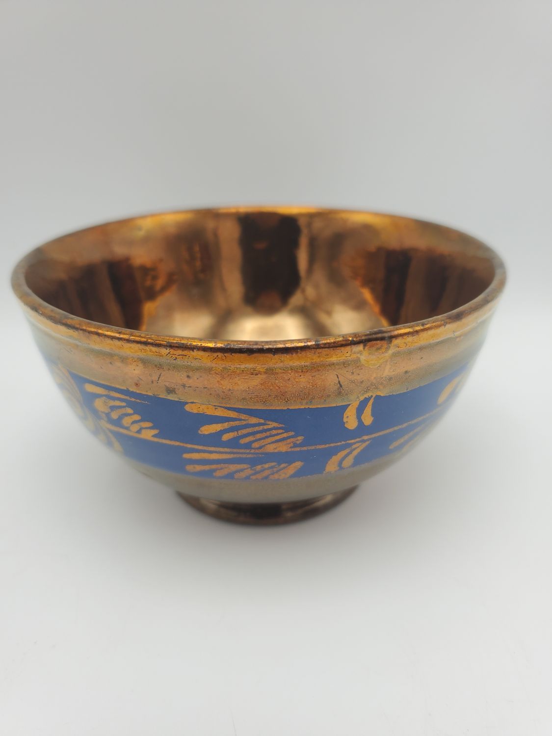 Victorian Antique Copper Blue Leaf Lusterware Bowl