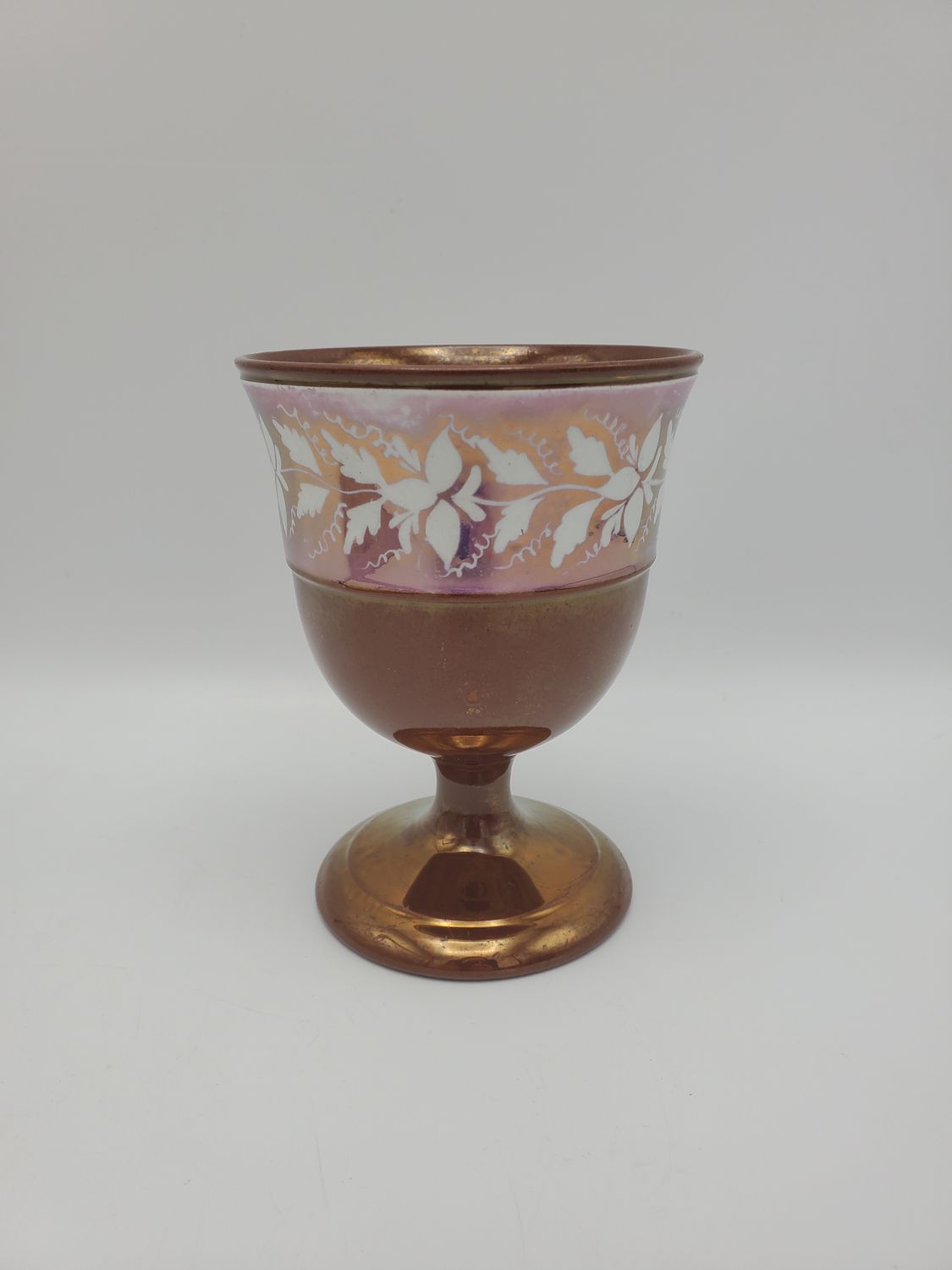 White Floral Band Pink Copper Lustr Antique Chalice