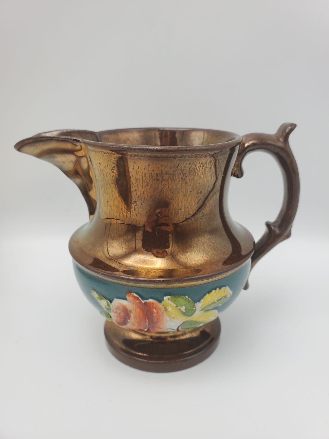 Copper Lustre Floral Relief Creamer