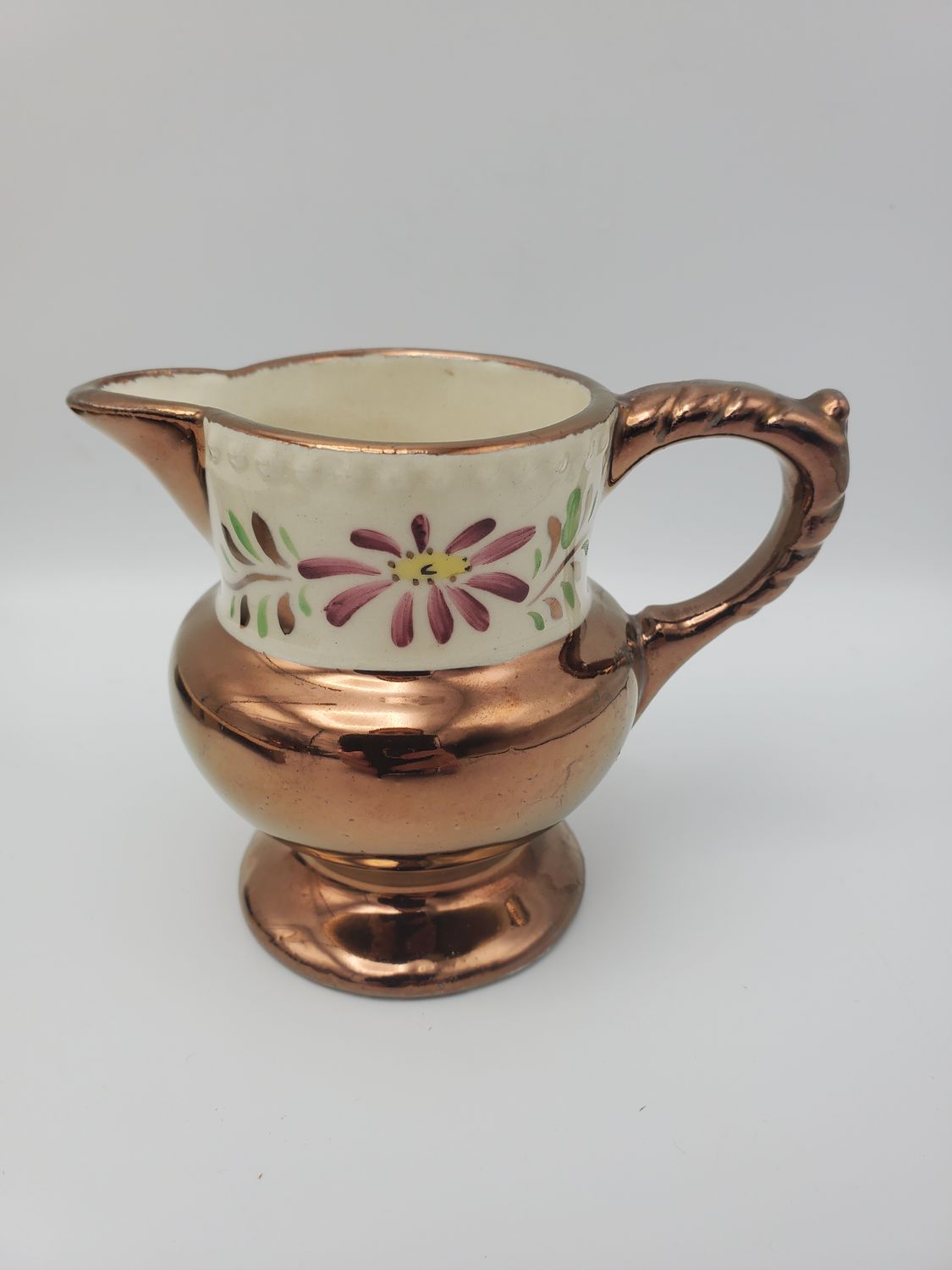 Victorian Copper-Lustre Floral White Top Creamer