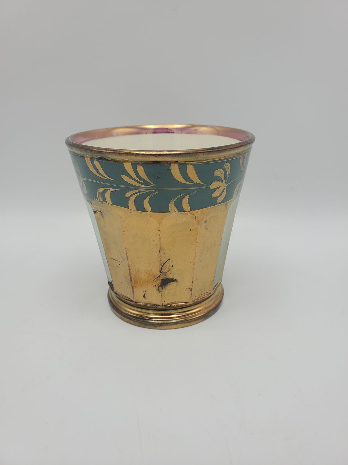 Copper Lusterware Teal Top Leaf Antique Cup