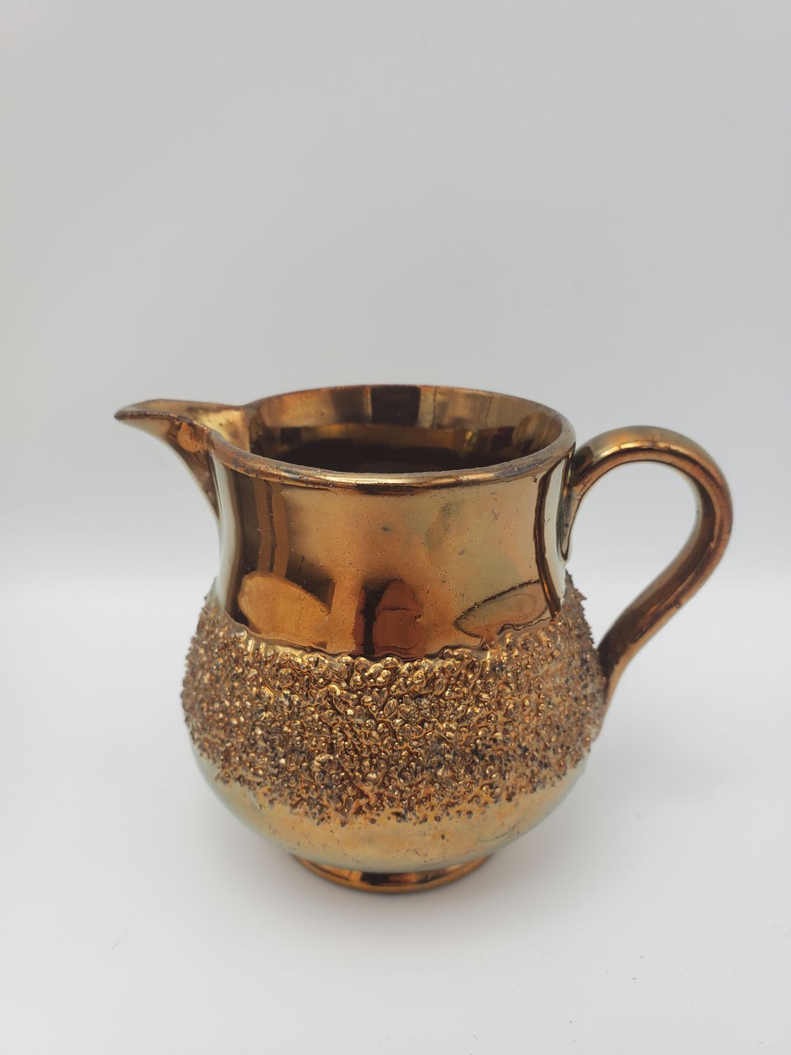 Antique English Granulated Sand Band Copper Luster Mini Pitcher