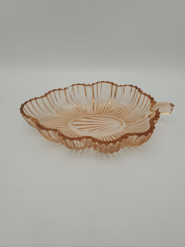 Pink Leaf Vintage Glass Candy Dish