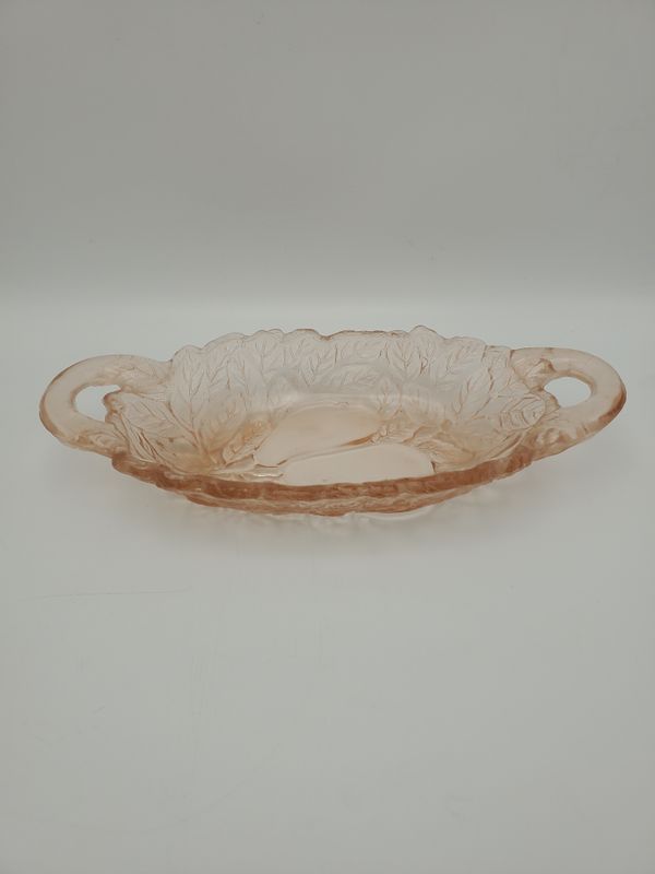 Pink Pear Oval Vintage 2 Handle Glass Dish
