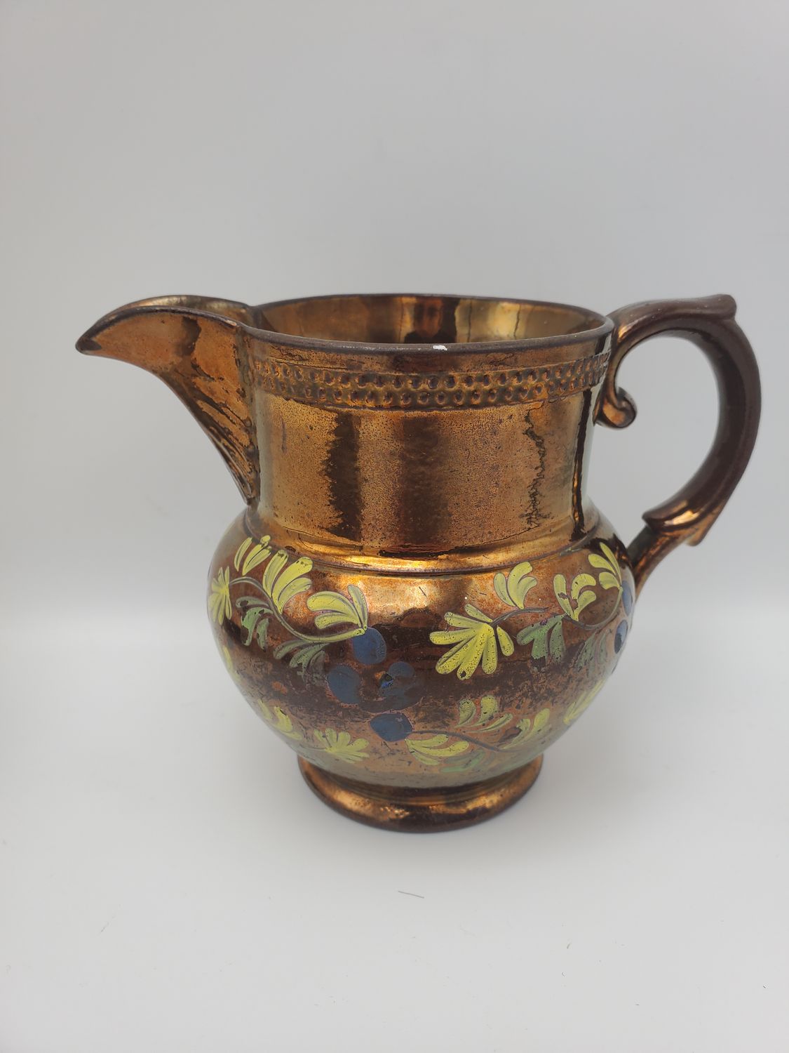 Copper Antique Lustre Blueberries Floral Creamer