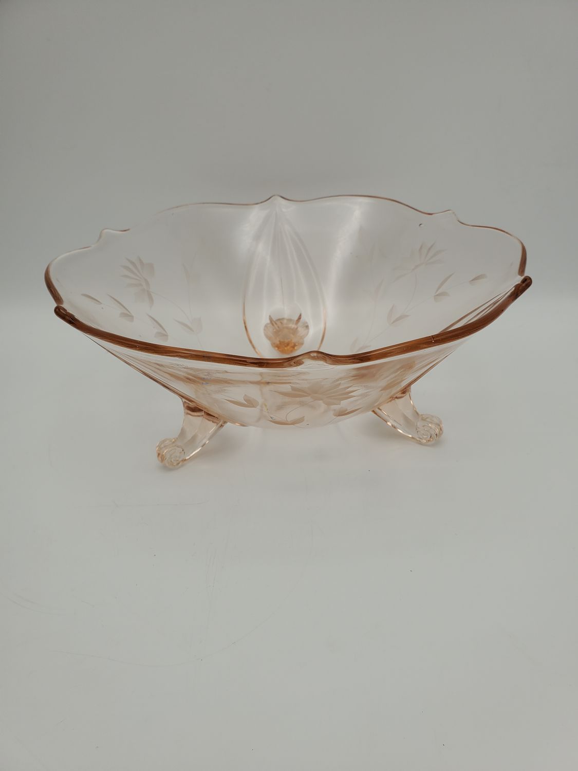 Pink glass 3 footed bowl