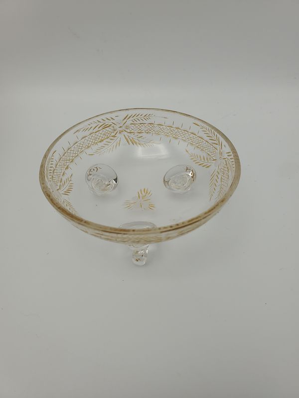 3-footed gold etching vintage glass bowl