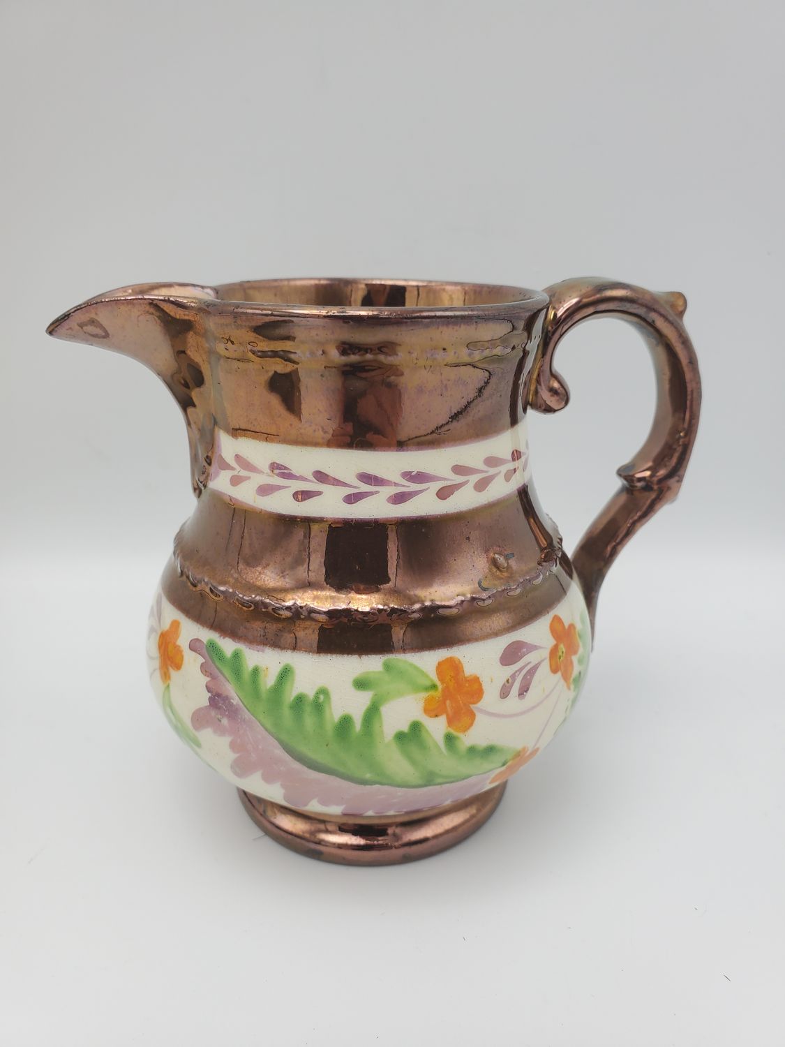 Copper Lustre Hand-Painted Green Grass Creamer Pitcher