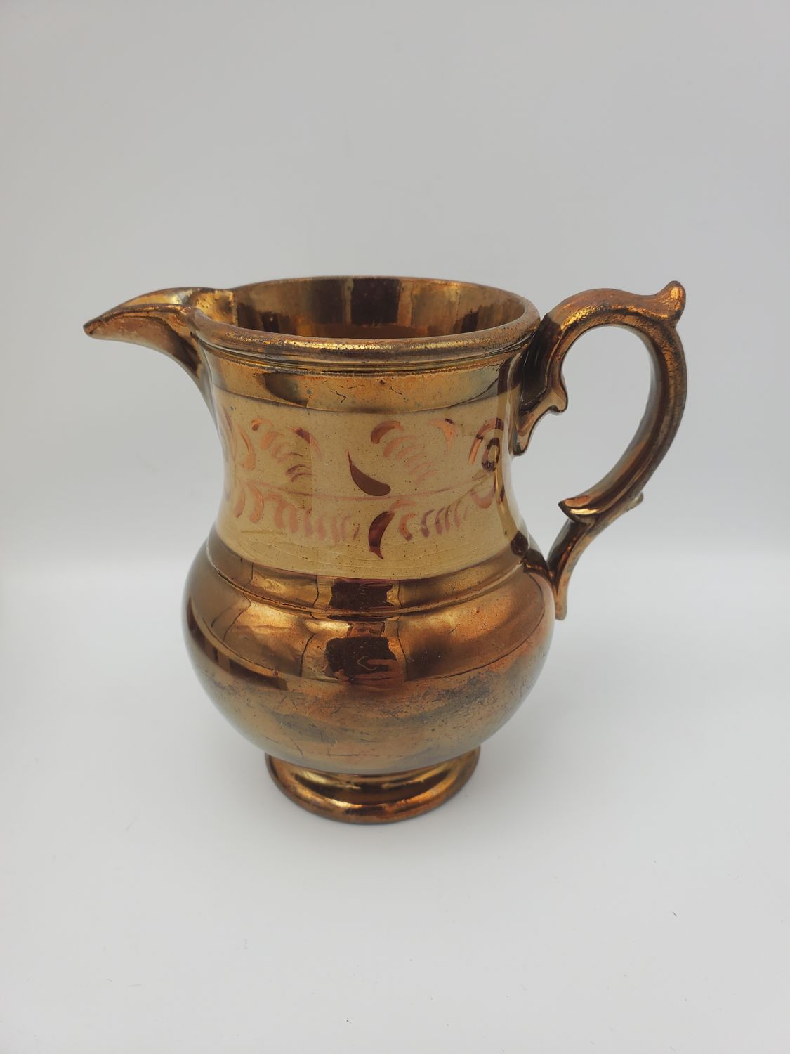 Copper Antique Lustre Tan Floral Band Creamer
