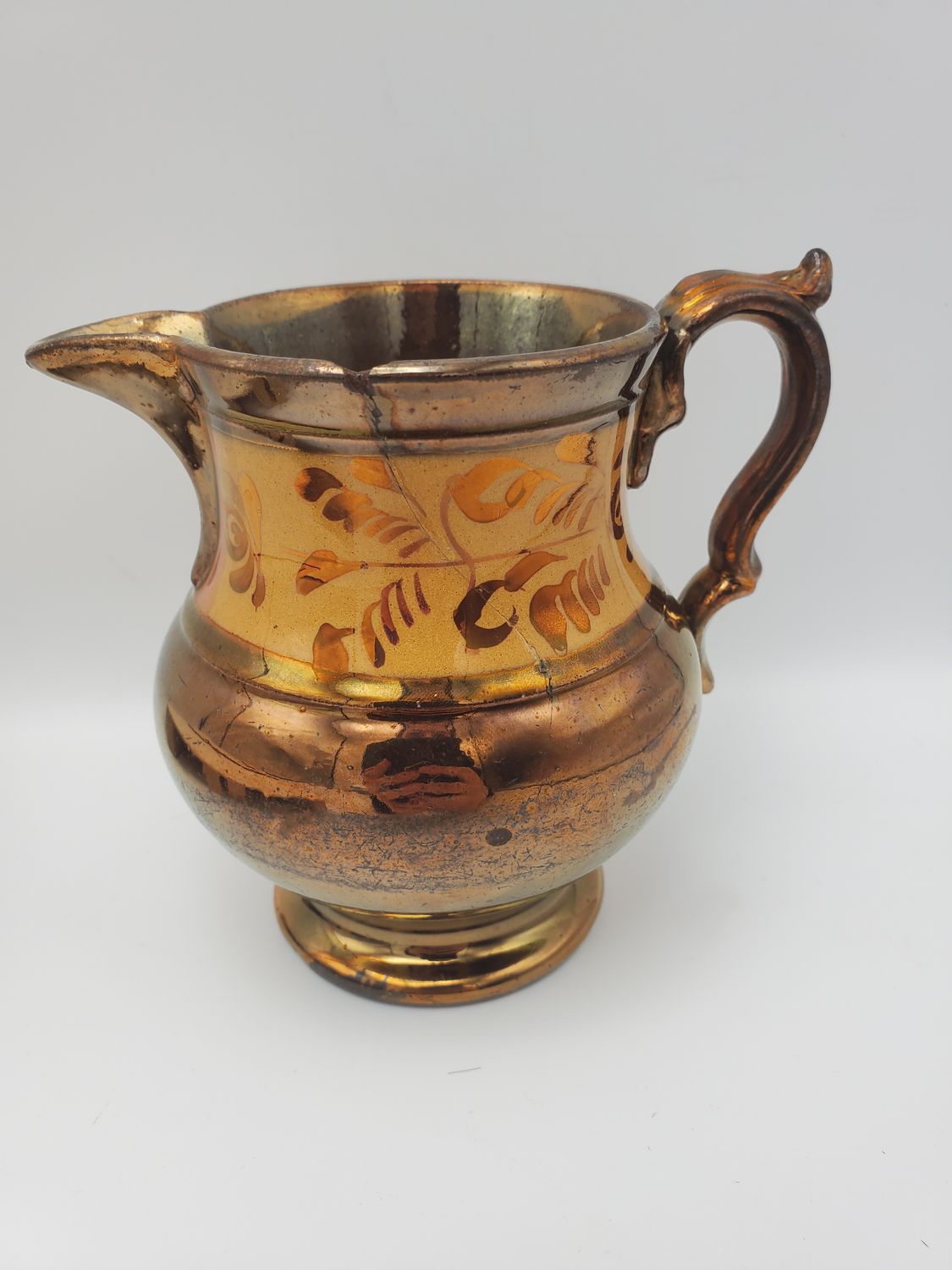 Yellow Floral Band Antique Copper Lustreware Creamer