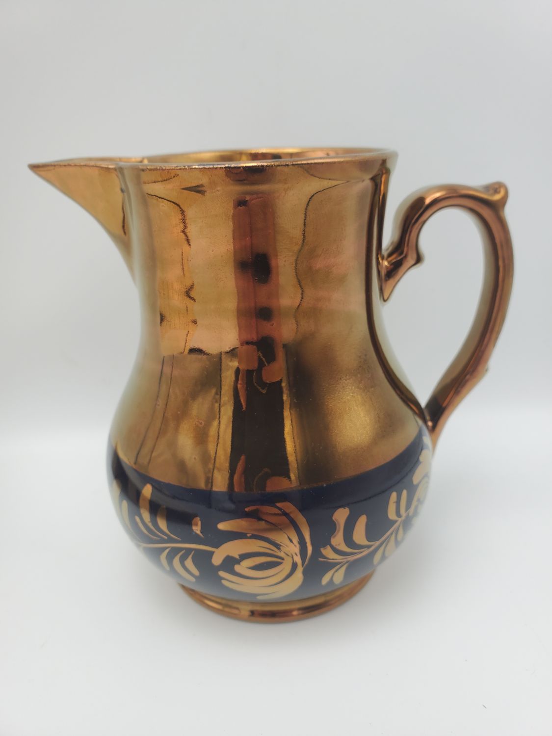 Copper Lustre Antique Blue Floral Bottom Band Creamer