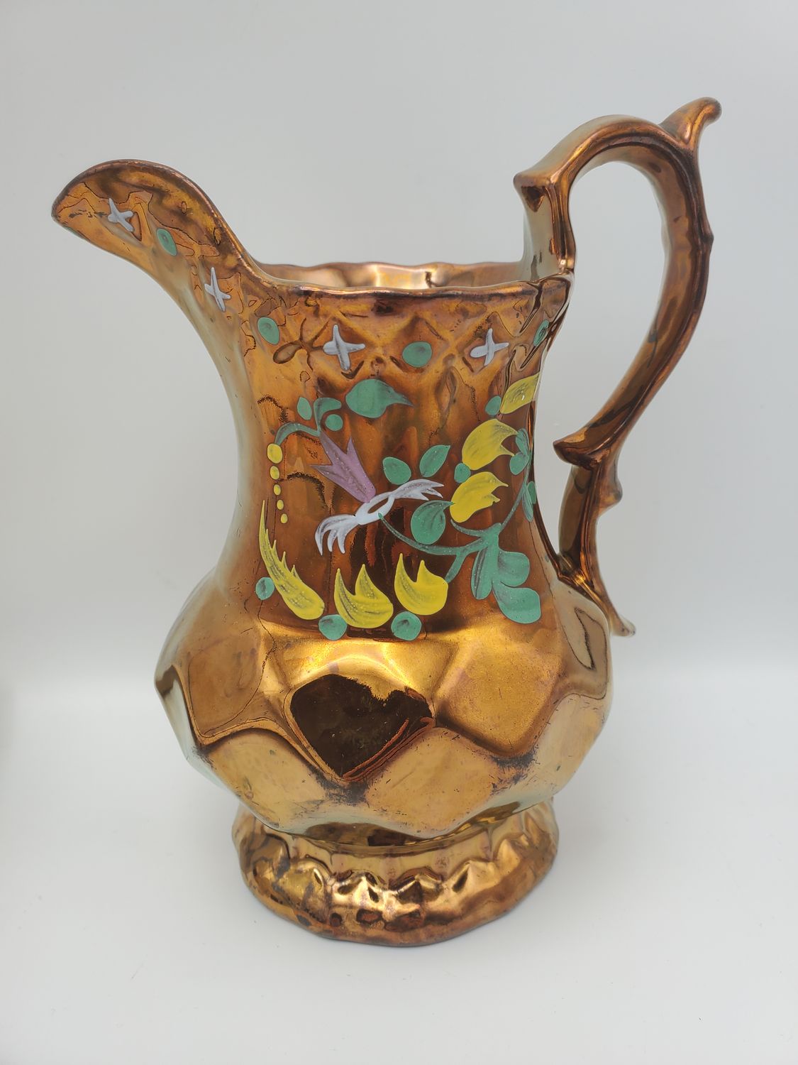 Copper Lustre Antique Victorian Hand Painted Pitcher