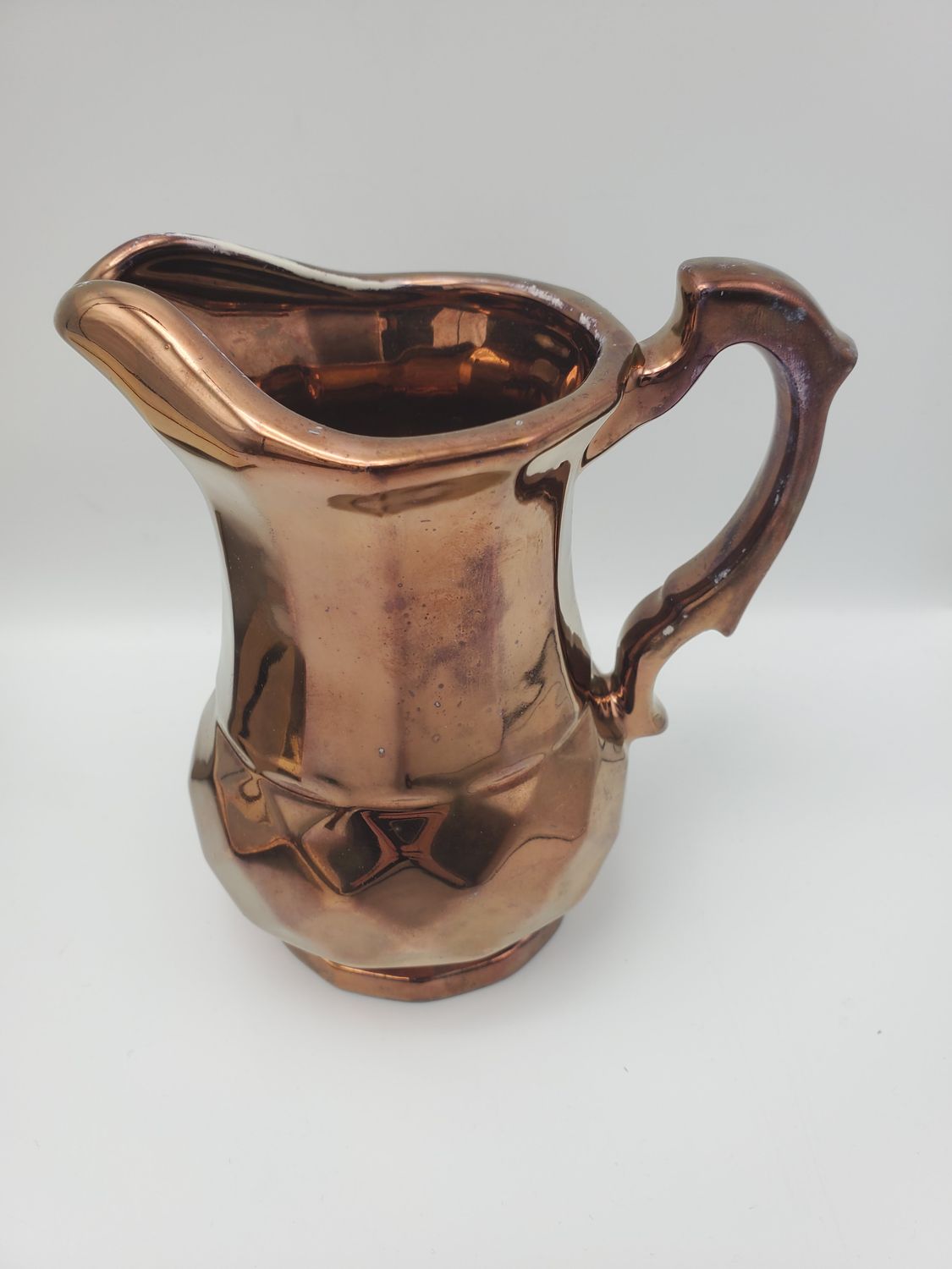 Faceted Copper Lustreware Octagonal Foot Pitcher