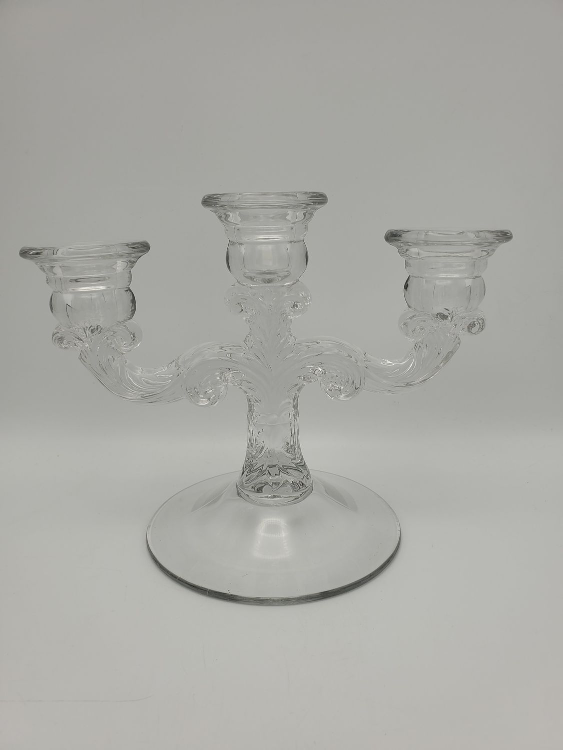 2 Vintage Clear Glass 3-Arm Candelabras