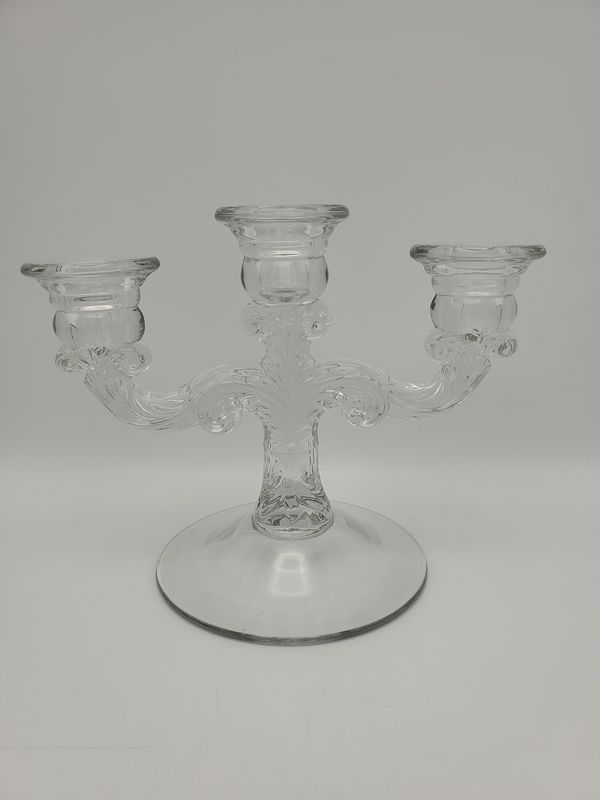 2 Vintage Clear Glass 3-Arm Candelabras