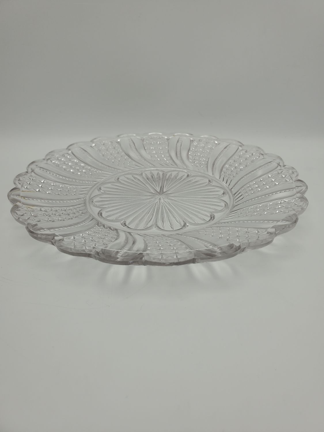Vintage EAPG Feather Pressed Glass 10" Round Serving Plate