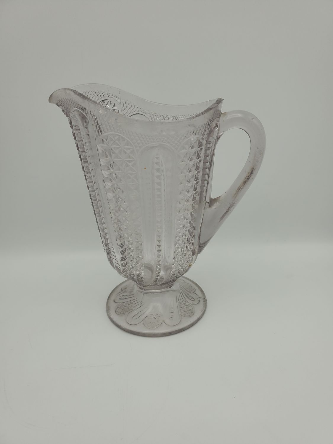 Vintage EAPG Feather Amethyst Pressed Glass Pitcher