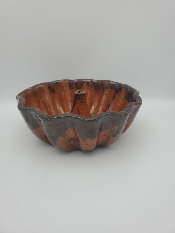 Redware Vintage Fluted Gugelhupf Cake Mold w/ Central Chimney