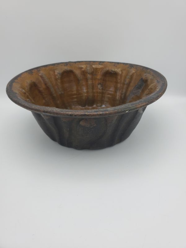 Glazed Stoneware  Antique Brown Baking Mold, Fluted
