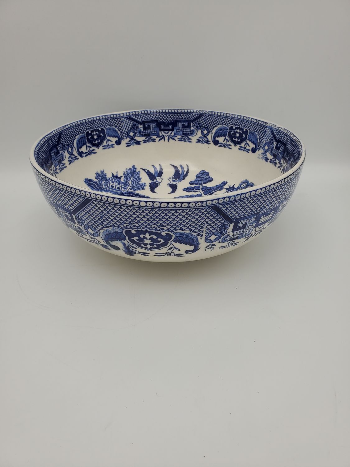 Asian Vintage Pagoda Blue Willow Serving Bowl