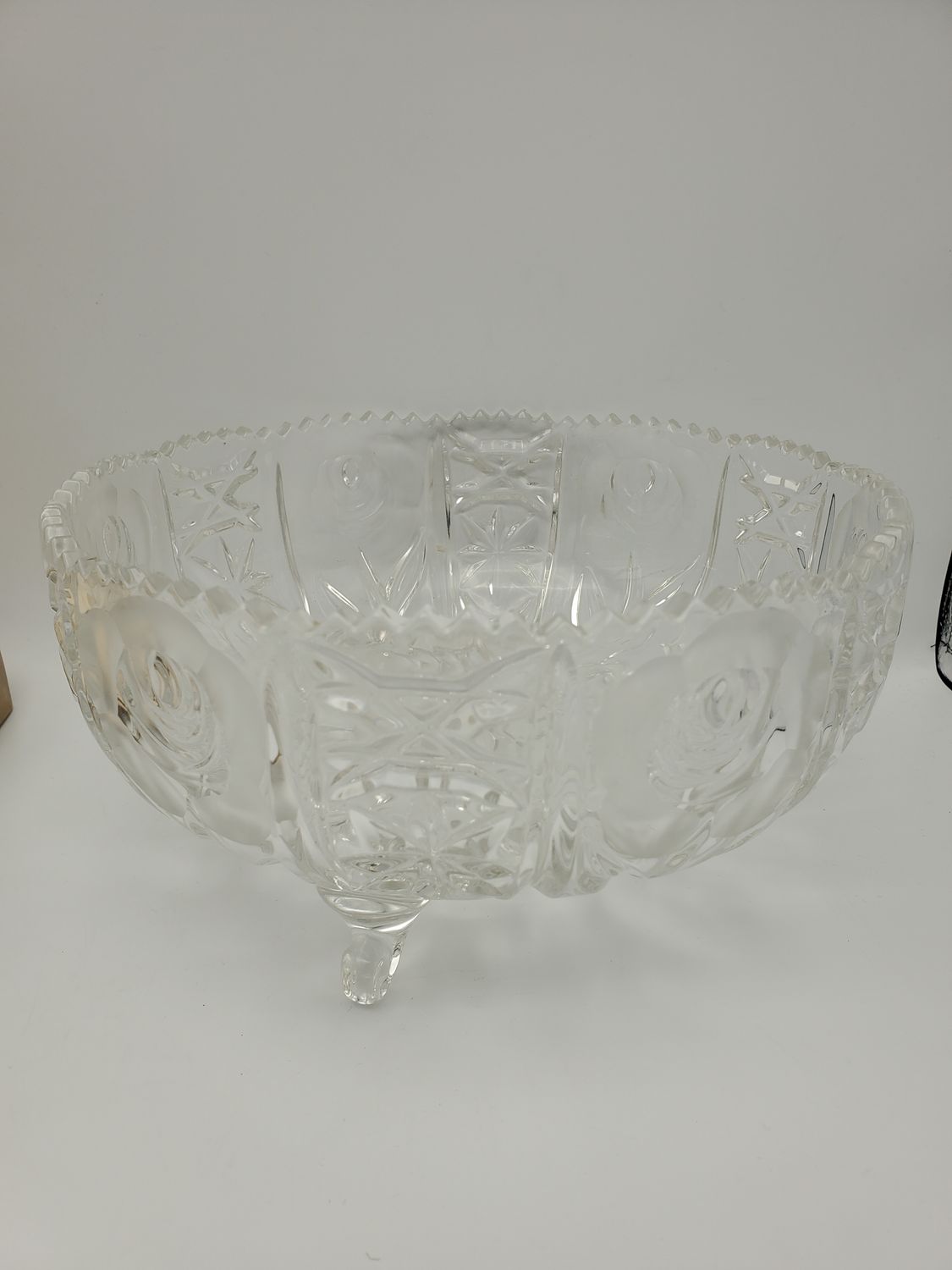 Pressed Glass Rose Vintage Pedestal Bowl