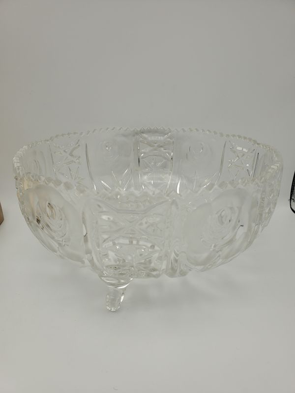 Pressed Glass Rose Vintage Pedestal Bowl