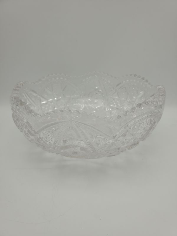 Scalloped Sawtooth Vintage Pressed Glass Starburst &amp; Geometric Bowl
