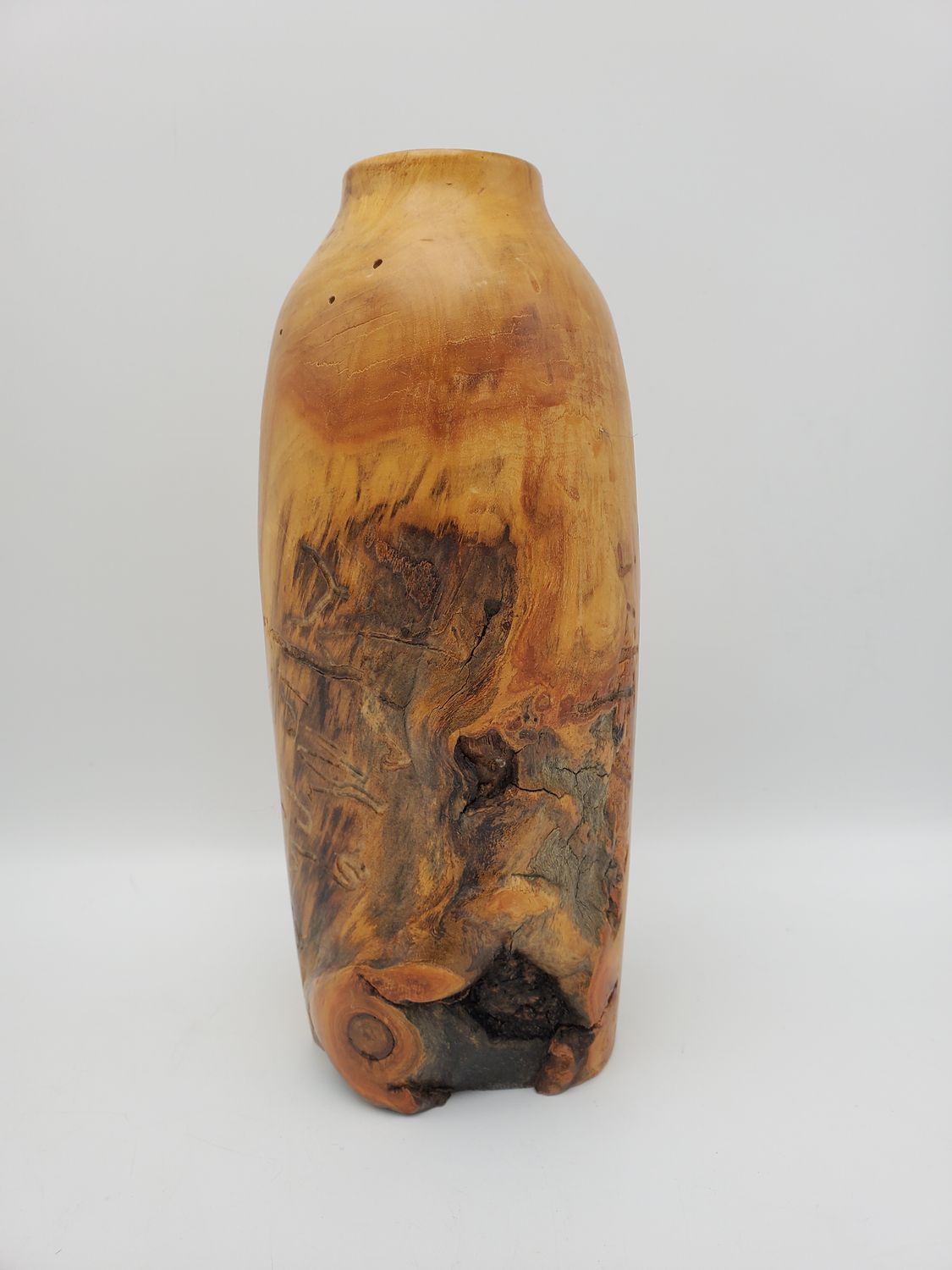 Hand-Turned Burl Vintage Wood Vase