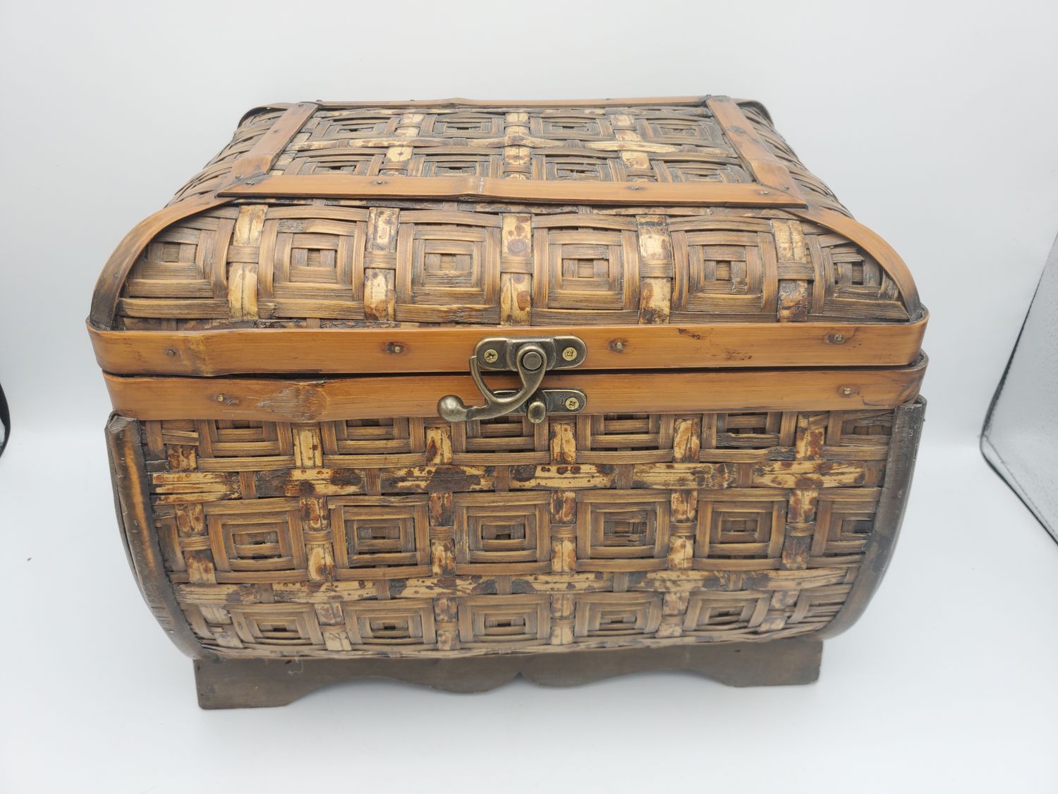 Vintage Woven Bamboo &amp; Wood Dome-Top Chest