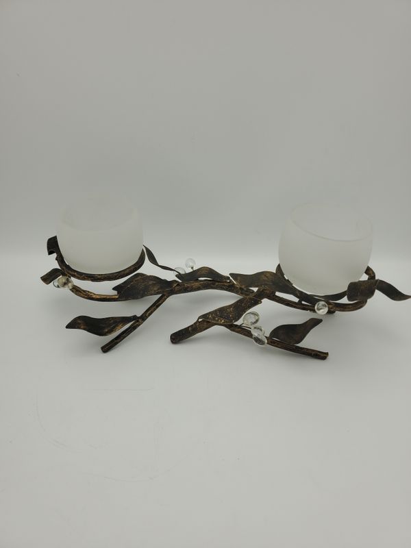 Vintage Metal Leaf &amp; Branch Candle Holder