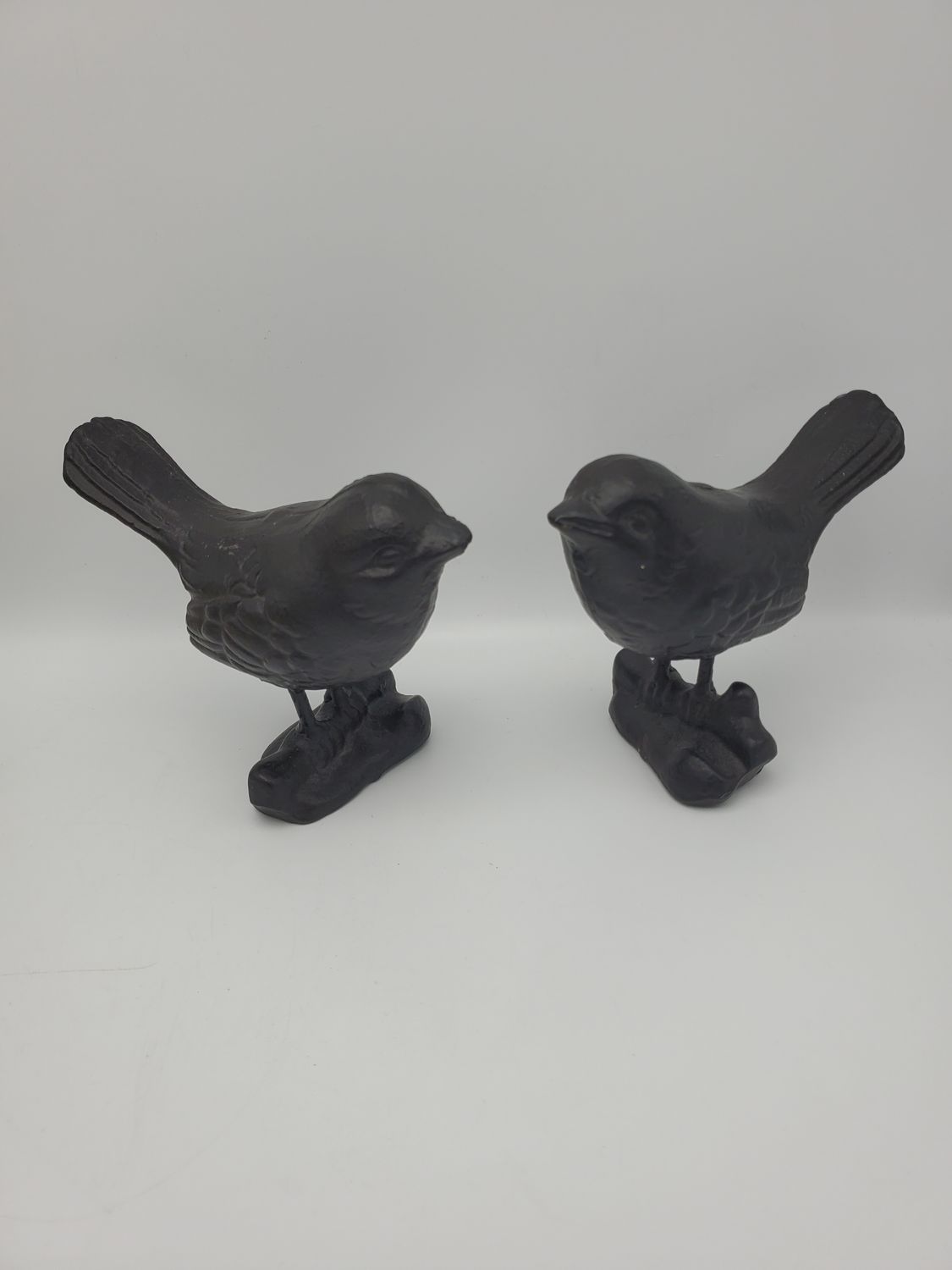 Pair of Cast Rustic Black Iron Bird Sculptures