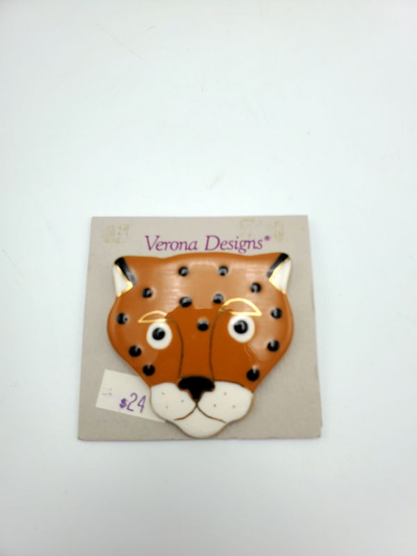 Verona Designs Porcelain Leopard Face Brooch
