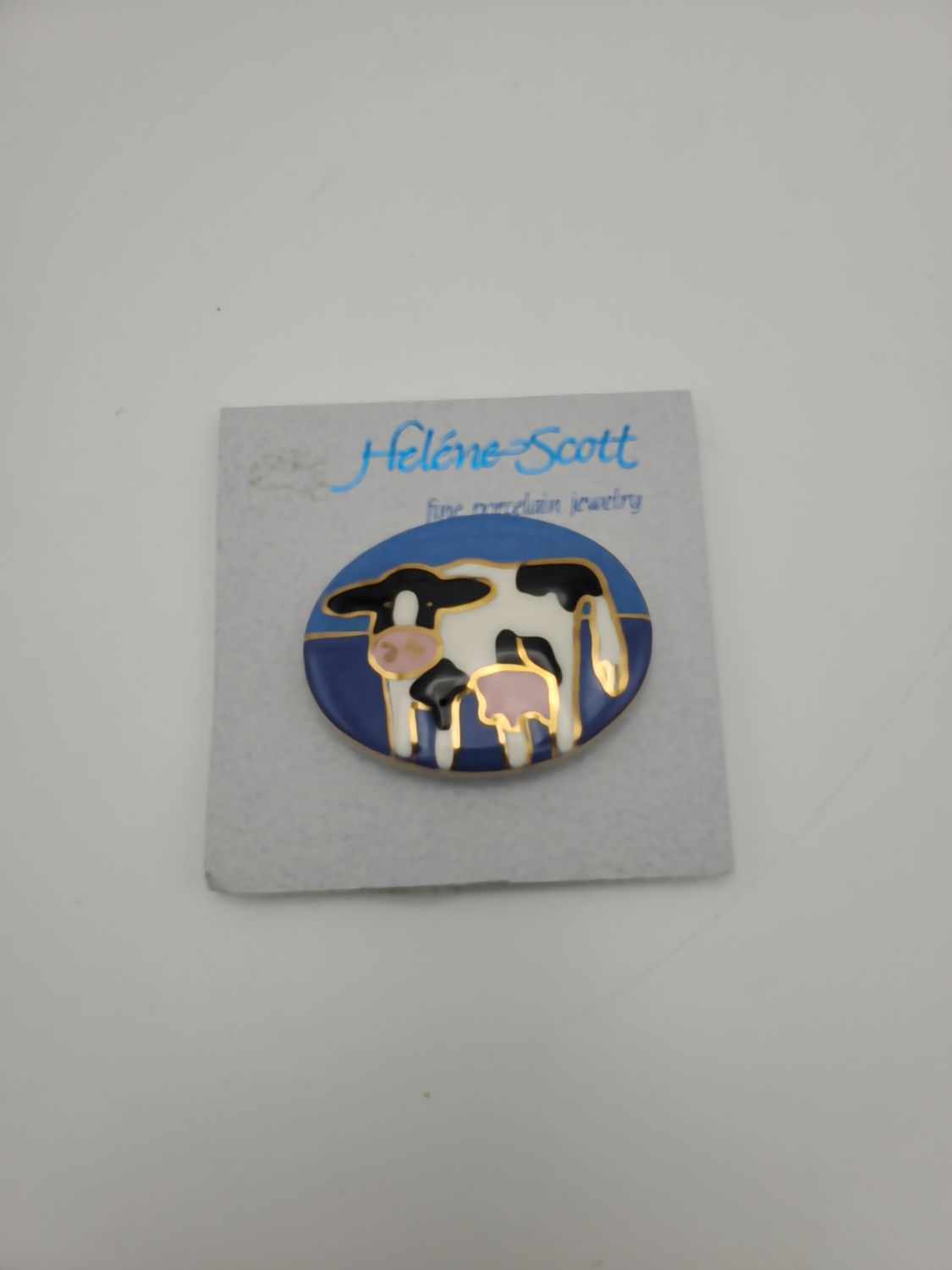 Helene Scott Cow Porcelain Brooch
