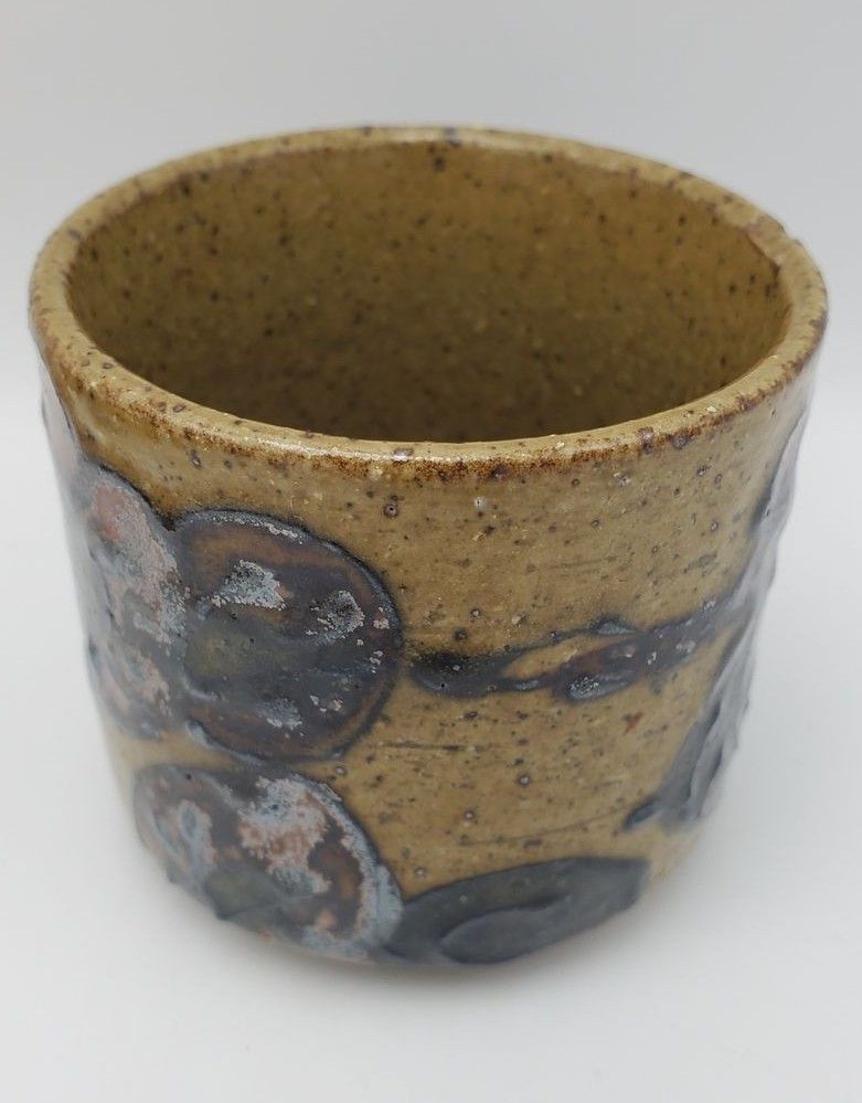 Handmade Earth-Tone Floral Carving Pottery Cup
