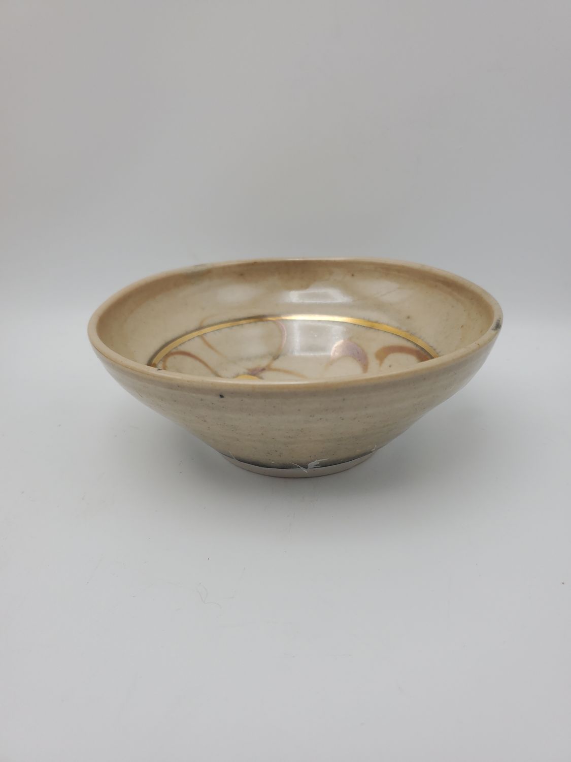Gold Swirl Signed Studio Pottery Bowl
