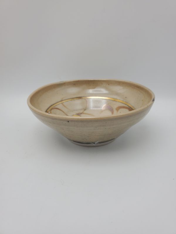 Gold Swirl Signed Studio Pottery Bowl