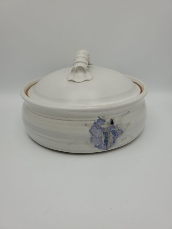 Signed Floral Lidded Casserole Dish