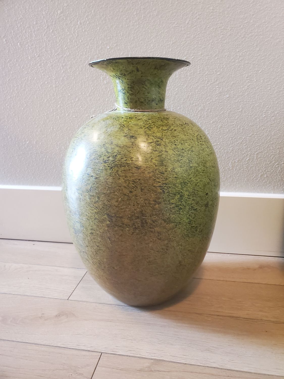 MCM Green Patina Metal Vase 16in