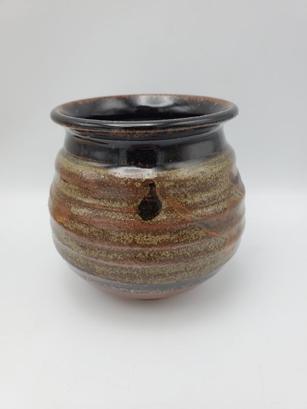 Rustic Glazed Stoneware Brown Vase